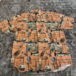 North River M Men's Fishing Print Shirt Salmon Peach Coral